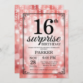 Verrassend 16e verjaardag Uitnodiging rood glitter (Voorkant / Achterkant)