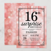 Verrassend 16e verjaardag Uitnodiging Roze Glitter (Voorkant / Achterkant)