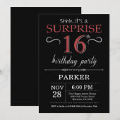 Verrassend 16e verjaardag Uitnodiging zwart-wit en (Voorkant / Achterkant)