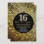Verrassend 16e verjaardag zwart en goudglitter kaart (Voorkant / Achterkant)