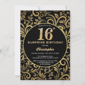Verrassend 16e verjaardag zwarte en goudbloem kaart (Voorkant)