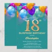 Verrassend 18e Blauwgroen verjaardag en gouden bal Kaart (Voorkant / Achterkant)