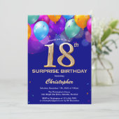 Verrassend 18e verjaardag marinenblauw en gouden b kaart (Staand voorkant)