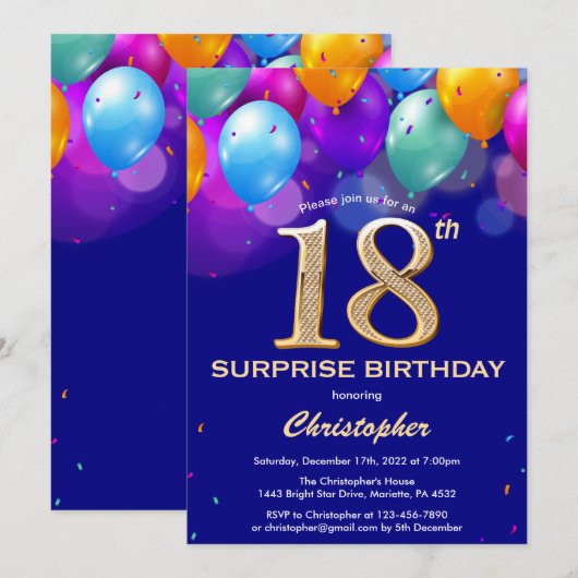 Verrassend 18e verjaardag marinenblauw en gouden b kaart (Voorkant / Achterkant)