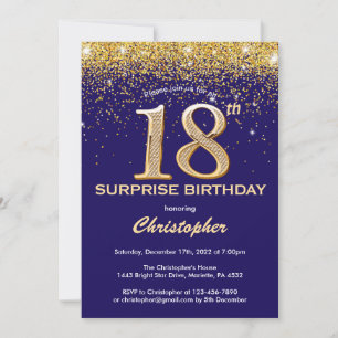 Verrassend 18e verjaardag Navy Blue en Gold Glitte Kaart