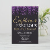 Verrassend 18e verjaardag Paars en goudglitter Kaart (Staand voorkant)