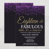 Verrassend 18e verjaardag Paars en goudglitter Kaart (Voorkant / Achterkant)
