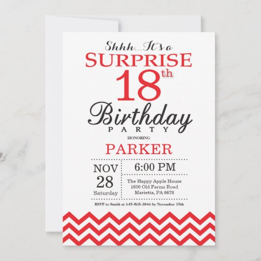Verrassend 18e verjaardag Uitnodiging Rode Chevron (Voorkant)