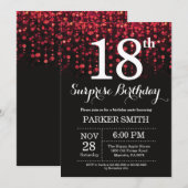 Verrassend 18e verjaardag Uitnodiging rood glitter (Voorkant / Achterkant)