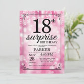 Verrassend 18e verjaardag Uitnodiging Roze Glitter (Staand voorkant)