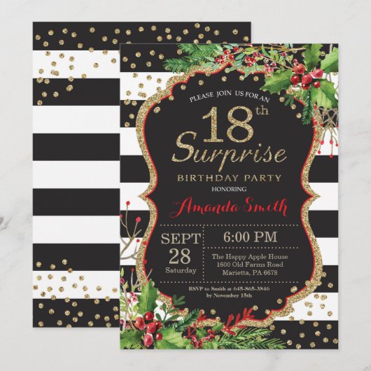Verrassend 18e verjaardag Uitnodiging voor Kerstmi (Voorkant / Achterkant)
