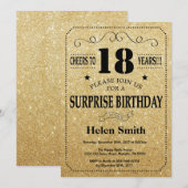 Verrassend 18e verjaardag zwart en gouden glitter kaart (Voorkant / Achterkant)