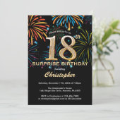 Verrassend 18e verjaardag zwart goudregenboogvuurw kaart (Staand voorkant)