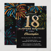Verrassend 18e verjaardag zwart goudregenboogvuurw kaart (Voorkant / Achterkant)
