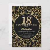 Verrassend 18e verjaardag zwarte en goudbloem kaart (Voorkant)