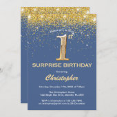 Verrassend 1e verjaardag Blauw en Glitter Kaart (Voorkant / Achterkant)