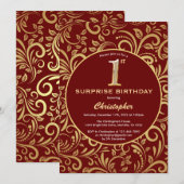 Verrassend 1e verjaardag Burgundy Red & Gold Flora Kaart (Voorkant / Achterkant)