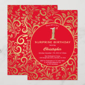 Verrassend 1e verjaardag Rood en goudbloem Kaart (Voorkant / Achterkant)