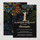 Verrassend 1e verjaardag zwart goudregenboogvuurwe kaart (Voorkant / Achterkant)