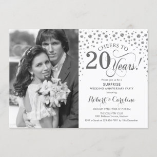 Verrassend 20e Jubileum met Photo White Silver Kaart