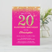 Verrassend 20e verjaardag Hot Pink en Gold Glitter Kaart (Staand voorkant)