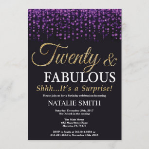 Verrassend 20e verjaardag Paars en Gold Glitter Kaart