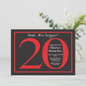 Verrassend 20e verjaardag rood en zwart karton kaart (Staand voorkant)