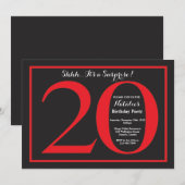 Verrassend 20e verjaardag rood en zwart karton kaart (Voorkant / Achterkant)