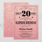 Verrassend 20e verjaardag Roze Rose Gold Glitter Kaart (Voorkant / Achterkant)