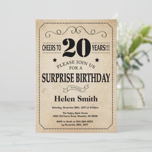 Verrassend 20e verjaardag Rustic  Retro Kaart (Staand voorkant)