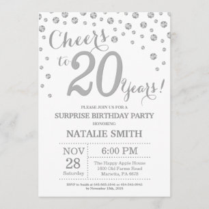 Verrassend 20e verjaardag Silver Glitter Diamond Kaart