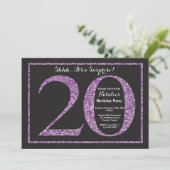 Verrassend 20e verjaardag Uitnodiging Paars Glitte (Staand voorkant)