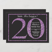 Verrassend 20e verjaardag Uitnodiging Paars Glitte (Voorkant / Achterkant)