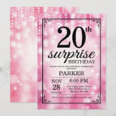 Verrassend 20e verjaardag Uitnodiging Roze Glitter (Voorkant / Achterkant)