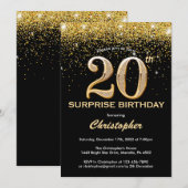 Verrassend 20e verjaardag zwart en gouden glitter kaart (Voorkant / Achterkant)