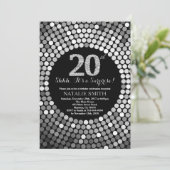Verrassend 20th Birthday Black en Silver Glitter Kaart (Staand voorkant)