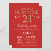 Verrassend 21e verjaardag Uitnodiging rood en goud (Voorkant / Achterkant)
