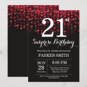 Verrassend 21e verjaardag Uitnodiging rood glitter (Voorkant / Achterkant)
