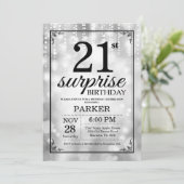 Verrassend 21e verjaardag Uitnodiging Silver Glitt (Staand voorkant)
