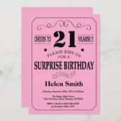 Verrassend 21e verjaardag Uitnodiging zwart-roze (Voorkant / Achterkant)