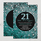 Verrassend 21e verjaardag zwart en Blauwgroen glit Kaart (Voorkant / Achterkant)