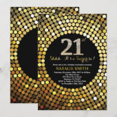 Verrassend 21e verjaardag zwart en goudglitter kaart (Voorkant / Achterkant)