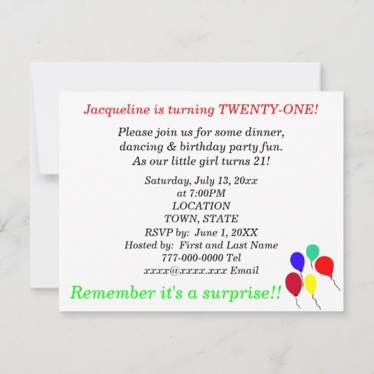 Verrassend 21ste Birthday-ballonnen roze Kaart (Achterkant)