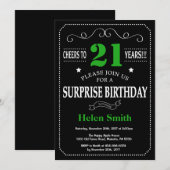 Verrassend 21ste Birthday Black en Green Chalkboar Kaart (Voorkant / Achterkant)