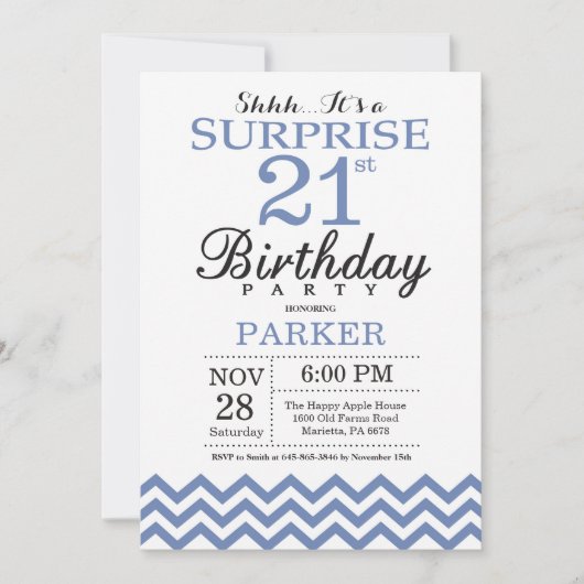 Verrassend 21ste Birthday Blue Chevron Kaart (Voorkant)