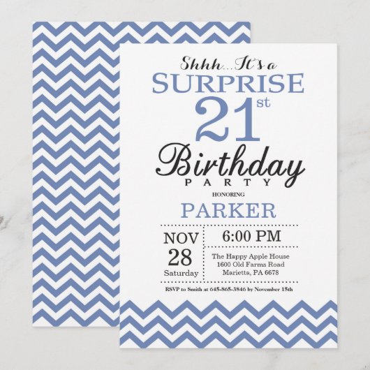 Verrassend 21ste Birthday Blue Chevron Kaart (Voorkant / Achterkant)