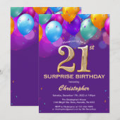 Verrassend 21ste Paarse en goudballonnen van de Bi Kaart (Voorkant / Achterkant)