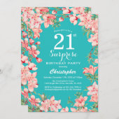 Verrassend 21ste verjaardag Blauwgroen roze bloeme Kaart (Voorkant / Achterkant)