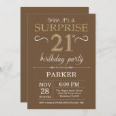 Verrassend 21ste verjaardag bruin en goudglitter kaart (Voorkant / Achterkant)