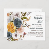 Verrassend 21ste verjaardag gele marineblauw briefkaart (Voorkant / Achterkant)